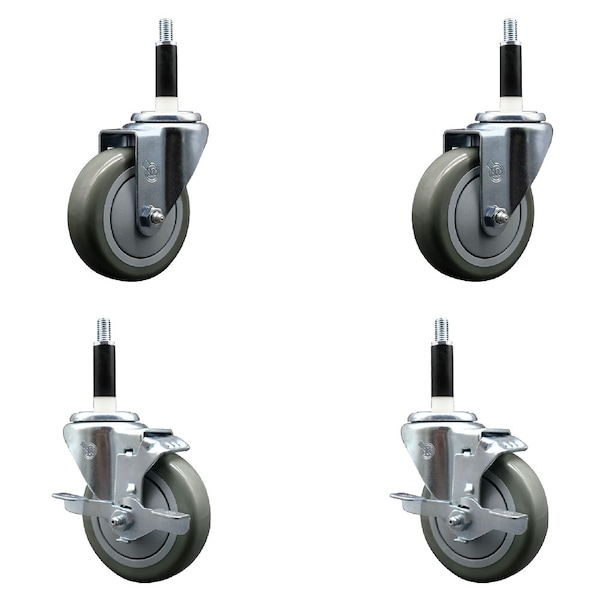 Service Caster 4'' SS Gray Poly Wheel Swivel 7/8'' Expanding Stem Caster Set 2 Brakes, 4PK SCC-SSEX20S414-PPUB-2-TLB-2-78 - main